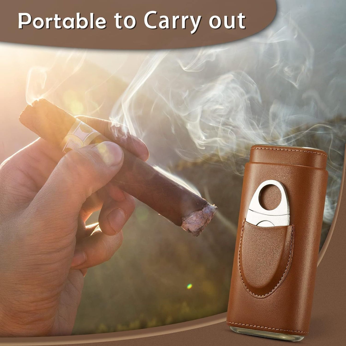 Two end hardware leather cigar box portable cedar wood 3-pack cigar moisturizing box protective cover cigar leather cover
