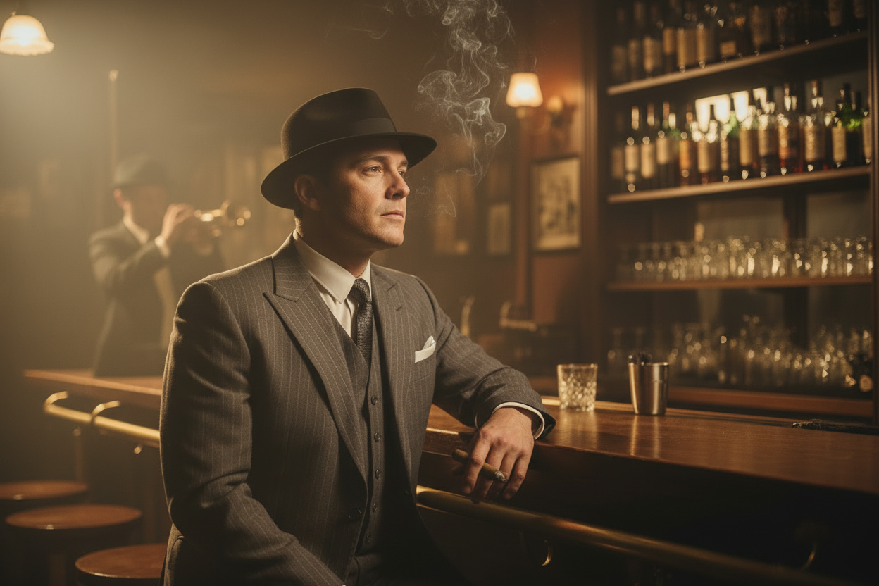 Speakeasy Man in Suit and Fedora - Landscape